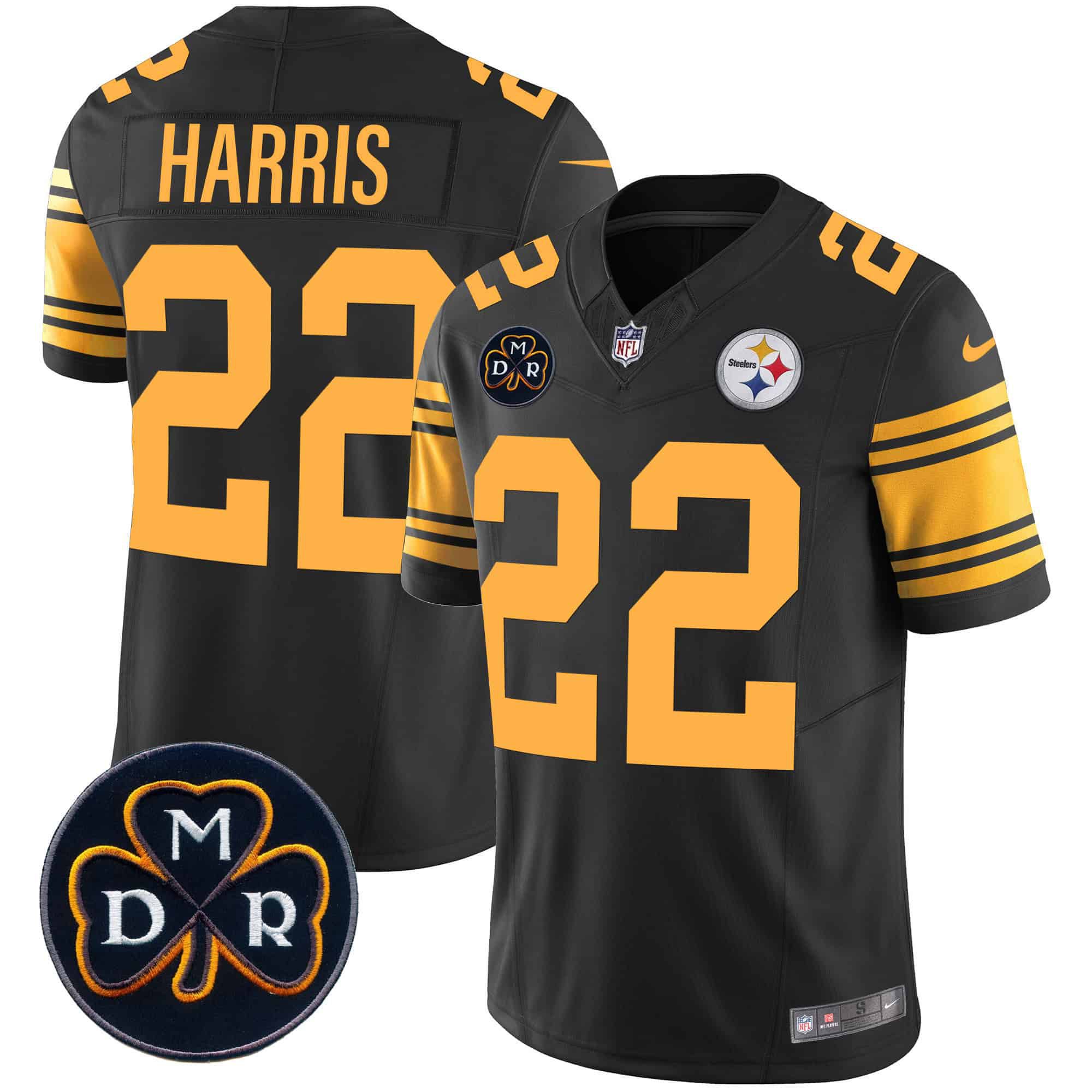 Men Pittsburgh Steelers 22 Harris Black 2024 Nike DMR Patch Vapor Limited NFL Jersey style 2